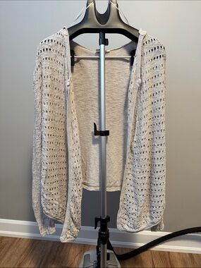 Roxy Light Beige/grey Open-Knit Hooded Cardigan